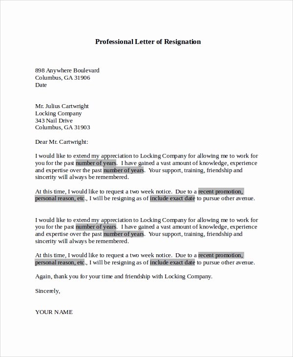 Professional Letter Of Resignation Unique 17 Letter Of Resignation Samples Pdf Word Apple Pages