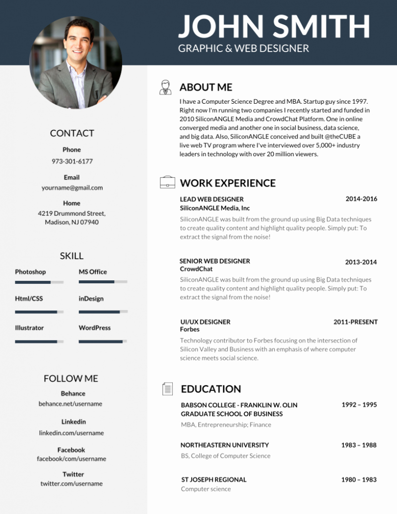 Professional Resume Template Free New 50 Most Professional Editable Resume Templates for