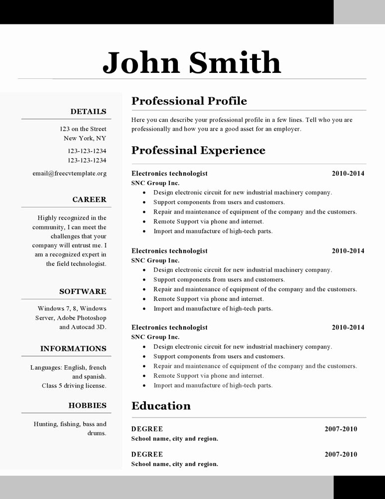 Professional Resume Template Free New Openoffice Resume Templates