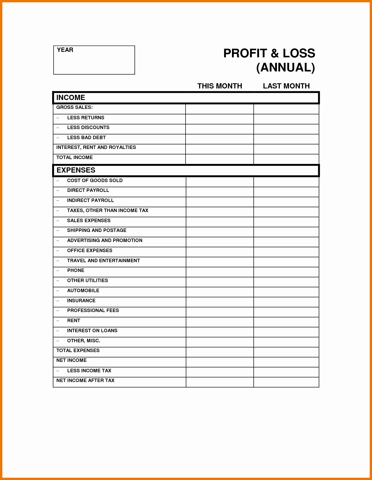 Profit Loss Statement Example Awesome Printable Blank Profit and Loss Statement