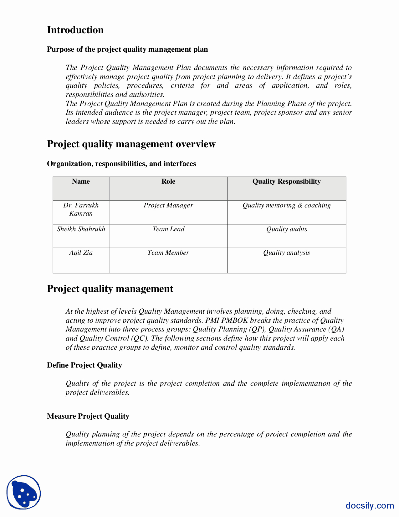Project Management Plan Example Elegant Quality Management Plan Example Engineering Project