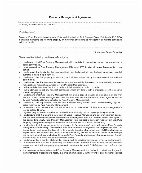 Property Management Agreement Pdf Awesome Sample Property Management Agreement 9 Documents In Pdf