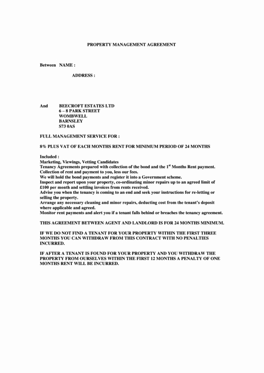 Property Management Agreement Pdf Lovely Property Management Agreement Printable Pdf