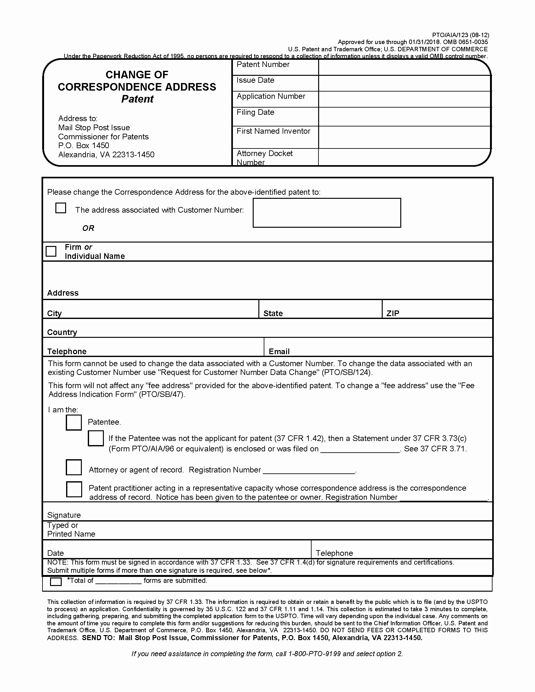 Provisional Patent Application form Lovely Mpep 601 03 A Change Of Correspondence Address In