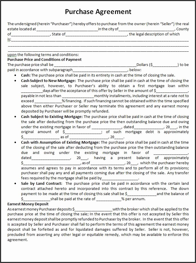 Purchase Agreement Template Word Beautiful Purchase Agreement Template