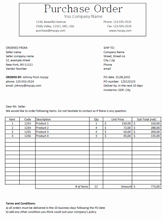 Purchase order Template Word Awesome Excel Template Free Purchase order Template for