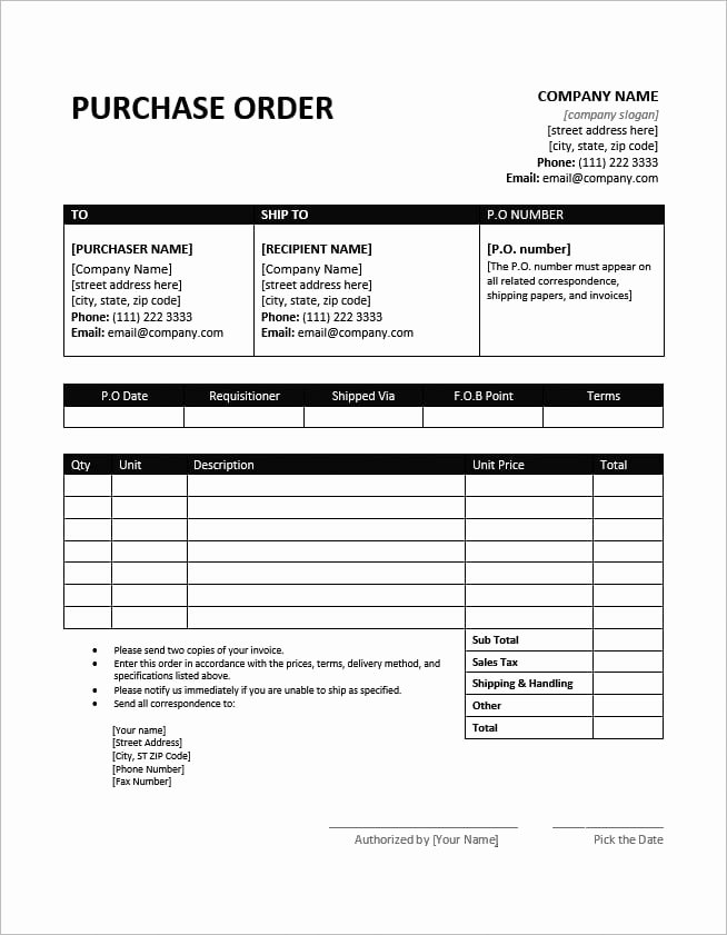 Purchase order Template Word Awesome Ms Word Purchase order Template