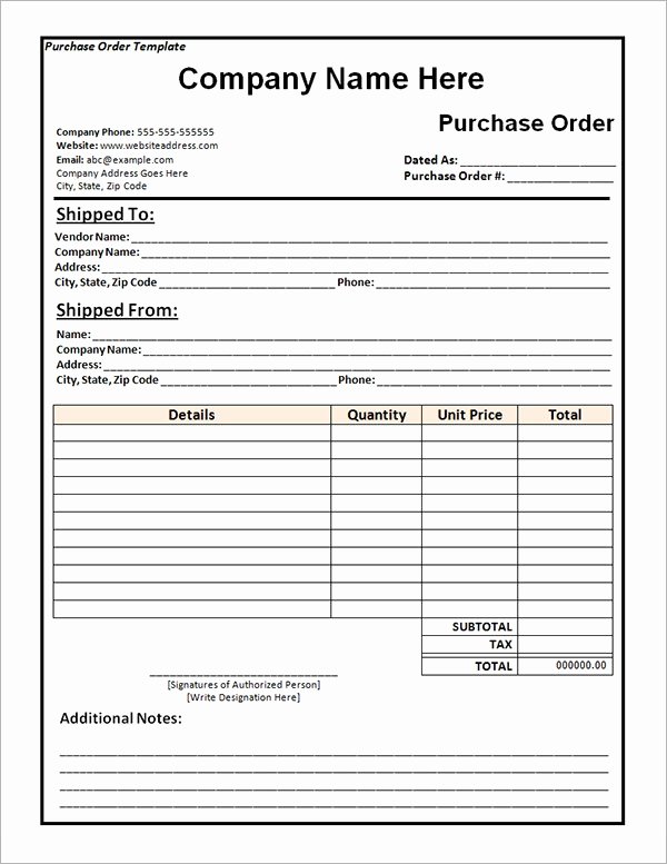 Purchase order Template Word Fresh Purchase order Template 10 Download Free Documents In