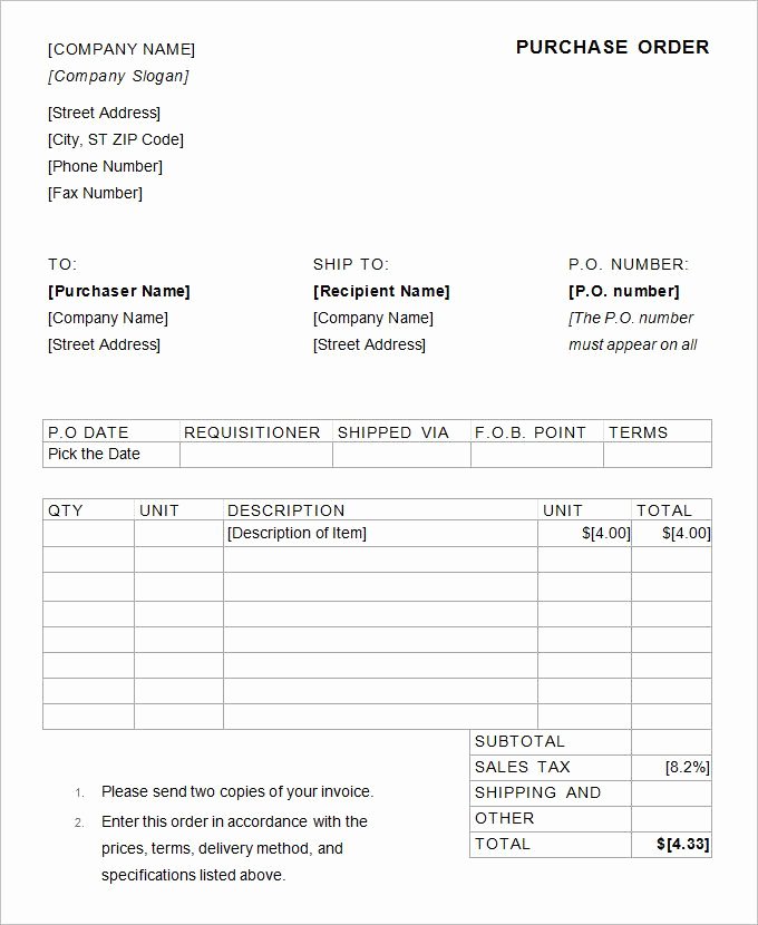 Purchase order Template Word New Purchase order Template 36 Free Word Excel Pdf