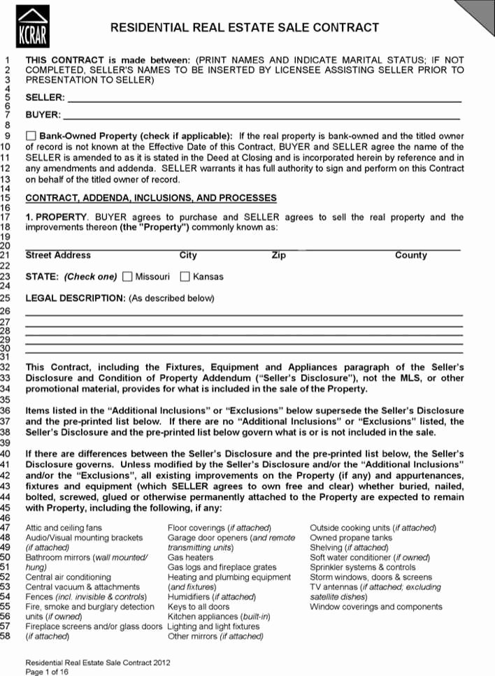 Real Estate Contract Template Luxury Download Kansas Residential Real Estate Sale Contract form