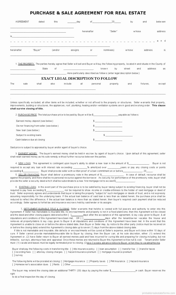 Real Estate Contract Template Luxury Sample Printable Sales Contract for Ing Subject 2 form
