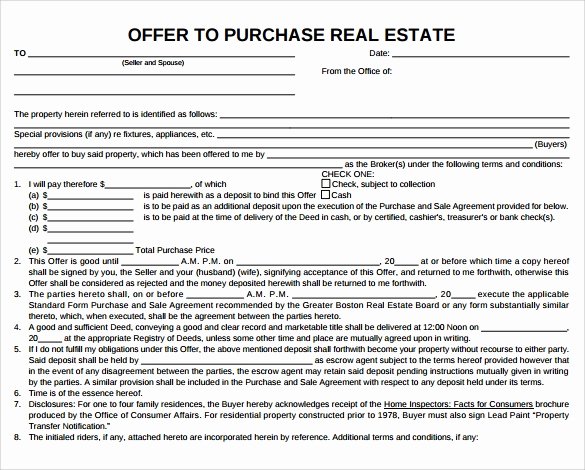 Real Estate Offer Letter Awesome Free 9 Sample Fer to Purchase Real Estate forms In Pdf