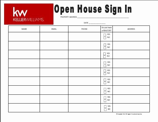 Real Estate Sign In Sheet Best Of Keller Williams themed Open House Sign In Sheet by