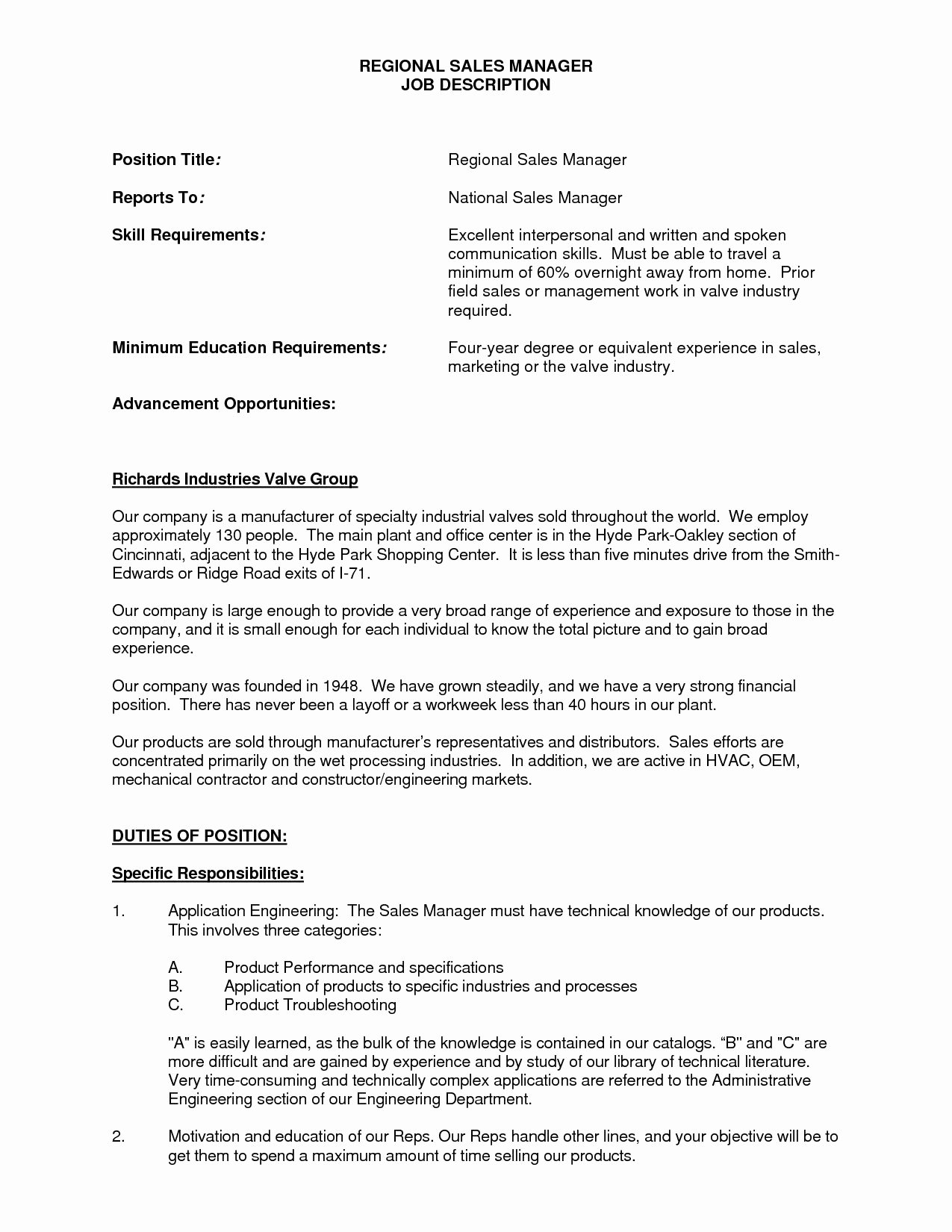 Regional Sales Manager Job Description Lovely Store Manager Job Description Resume Resume Ideas