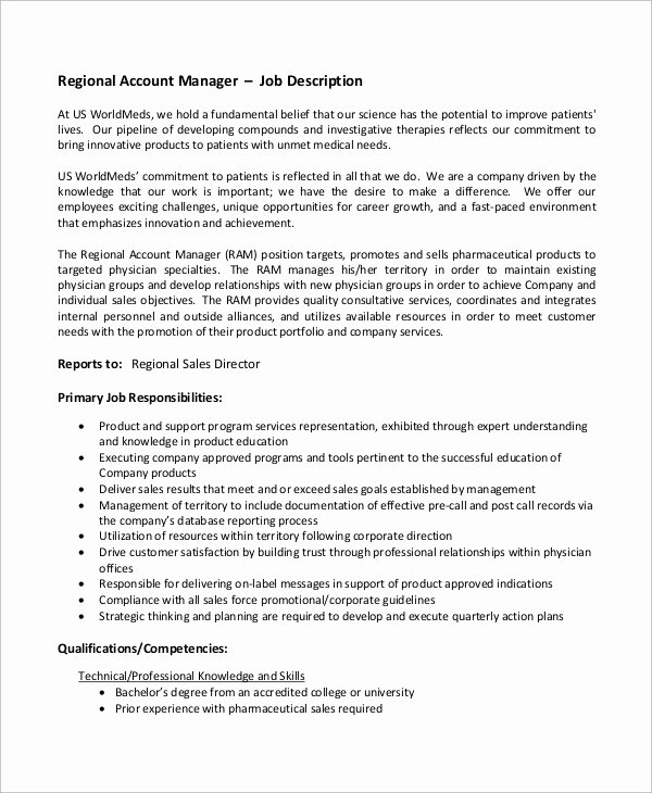 40 Regional Sales Manager Job Description Desalas Template