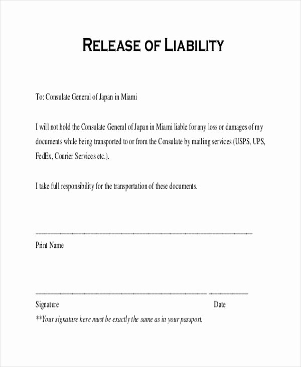 Release Of Liability form Pdf Elegant Release Liability form