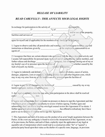 Release Of Liability form Pdf Fresh Free Printable Liability Waiver forms form Generic