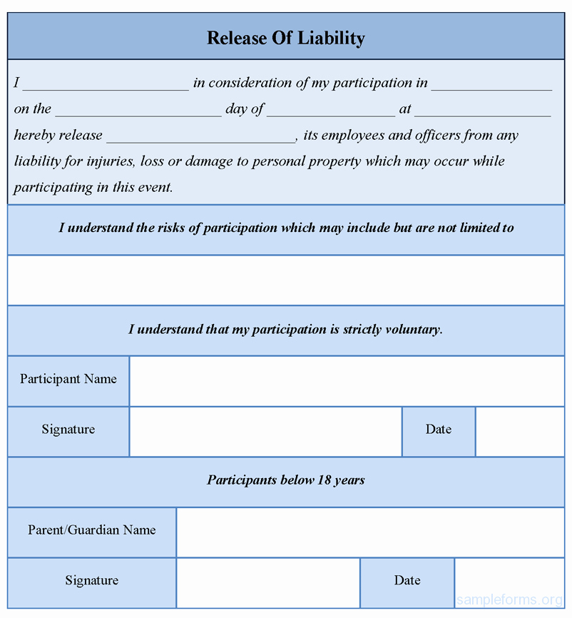 Release Of Liability form Pdf Fresh Printable Sample Liability Release form Template form