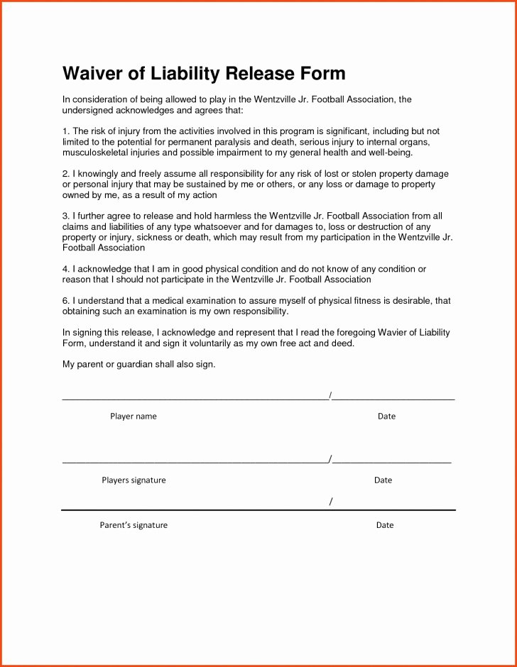 Release Of Liability form Pdf Inspirational Contractor Liability Waiver form