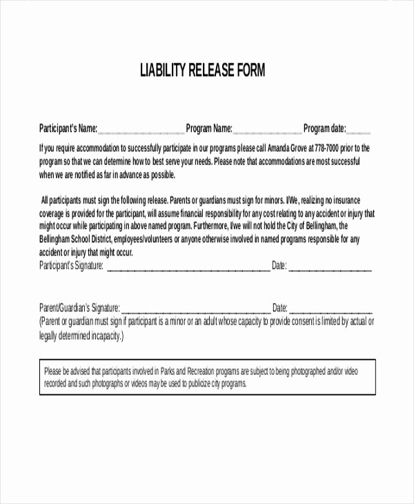 Release Of Liability form Pdf Inspirational Sample Release forms 22 Free Documents In Word Pdf