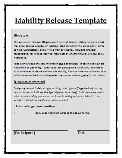 Release Of Liability form Pdf Unique Free Printable Liability Release form Template form Generic