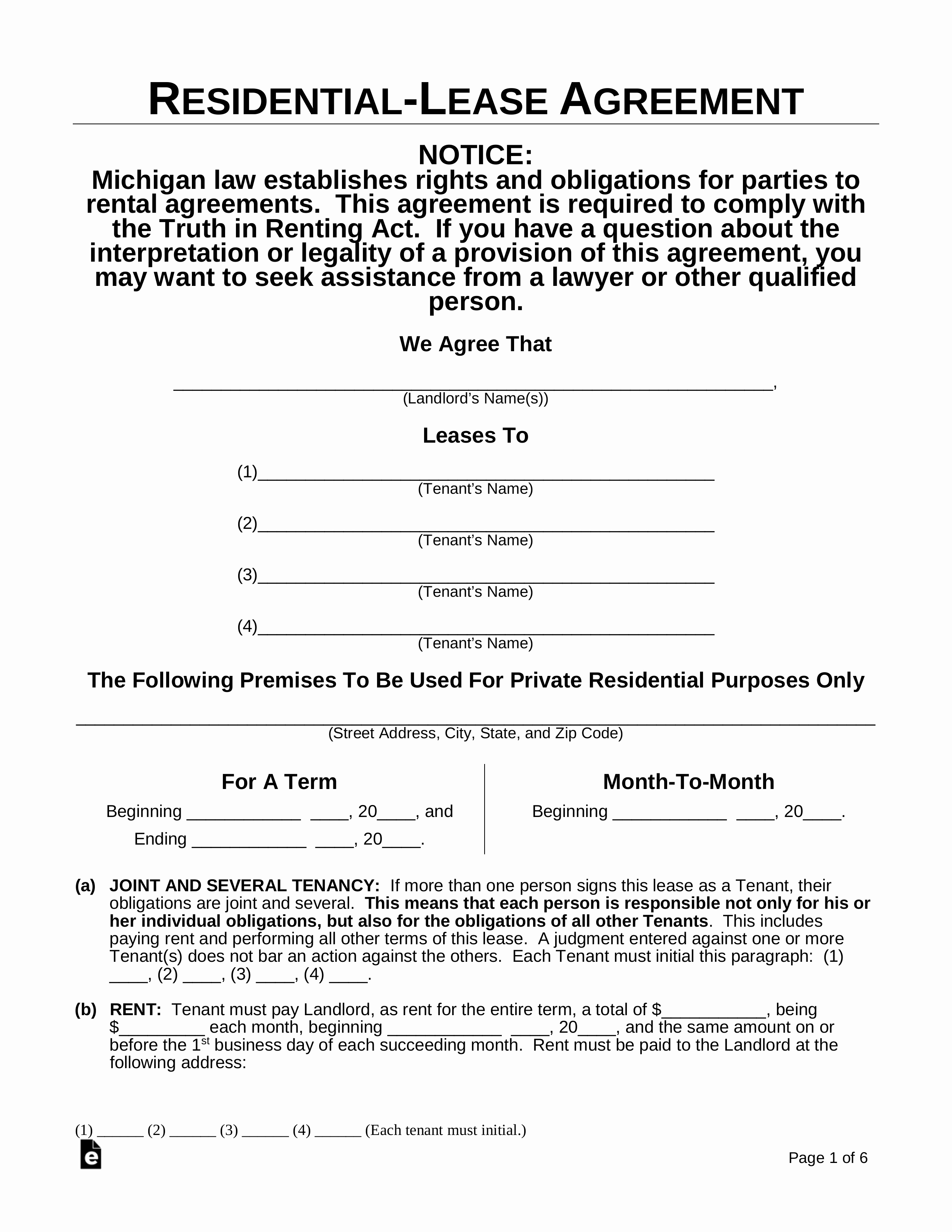 Rental Agreement Template Word Awesome Free Michigan Residential Lease Agreement Template Pdf