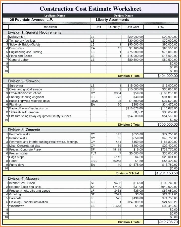 Residential Construction Budget Template Excel Inspirational Contractor Bud Template