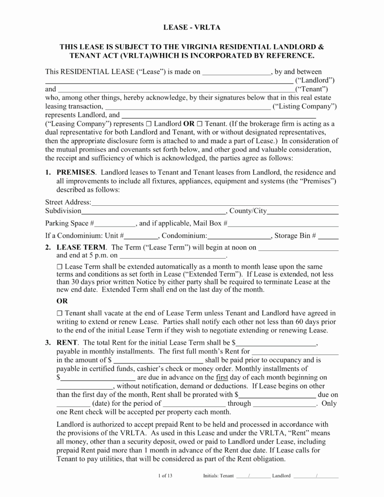 Residential Rental Agreement form Inspirational Free Virginia Rental Lease Agreements