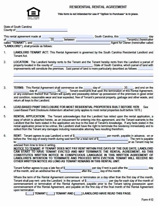 Residential Rental Agreement form New Free south Carolina Residential Lease Agreement form – Pdf