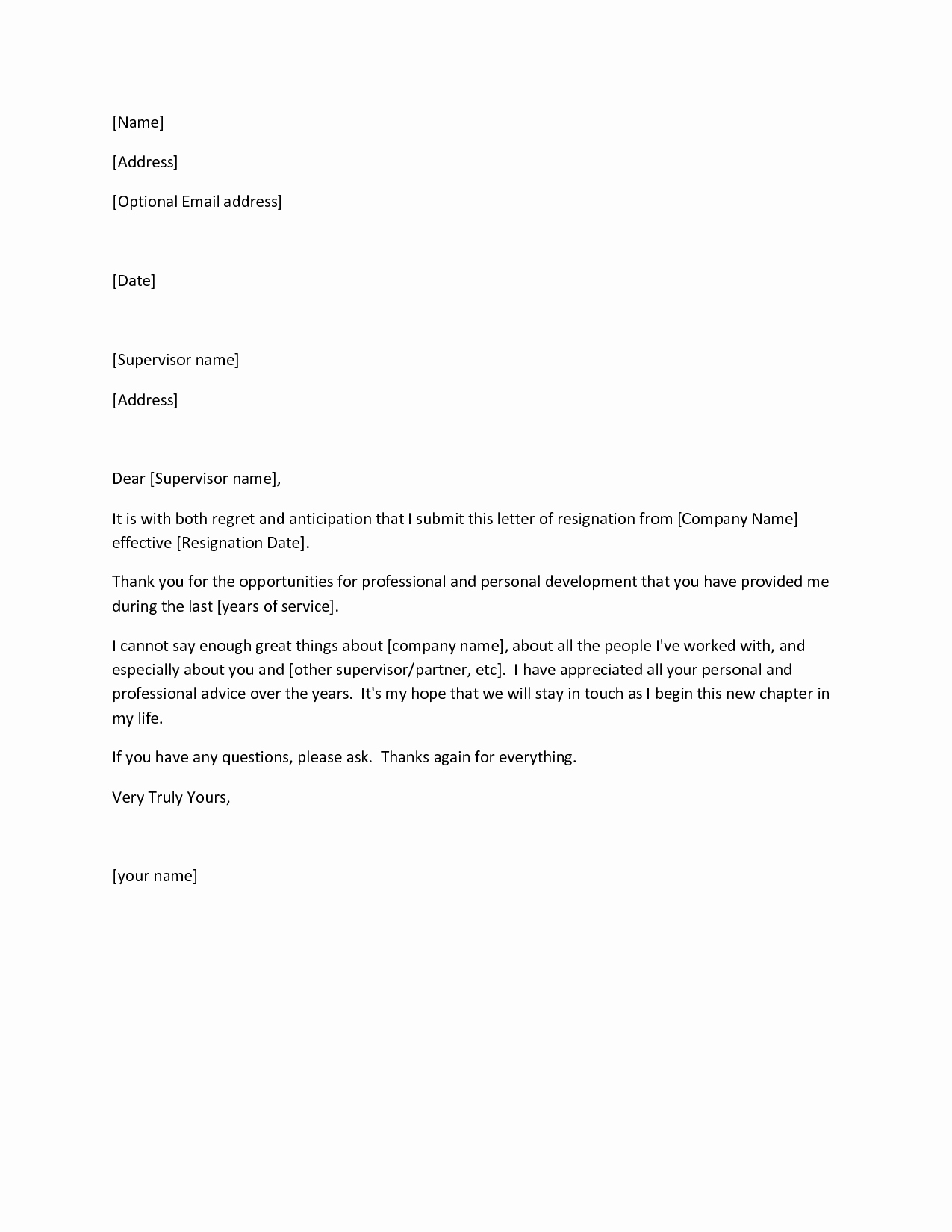 Resignation Letter Template Free Beautiful Free Printable Letter Of Resignation form Generic