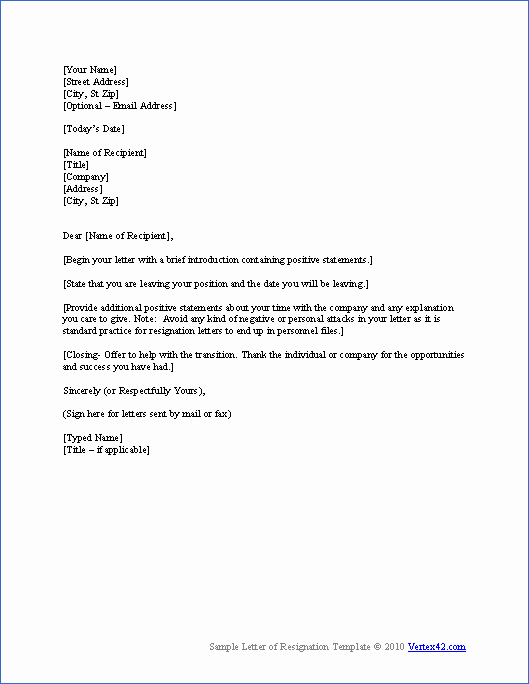 Resignation Letter Template Free Lovely Free Letter Of Resignation Template