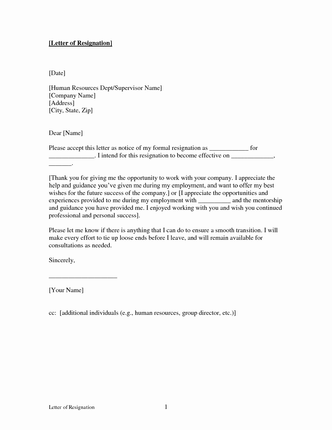Resignation Letter Template Free Lovely Free Printable Letter Of Resignation form Generic