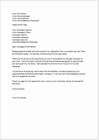 Resignation Letter Template Free Luxury Download Seek S Free Standard Resignation Letter Template
