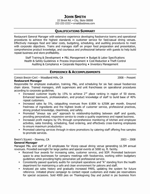 Restaurant Manager Resume Examples Best Of Restaurant Manager Resume Sample &amp; Template