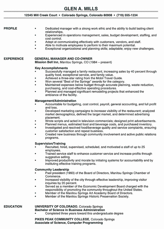 Restaurant Manager Resume Examples New Restaurant Manager Resume Example