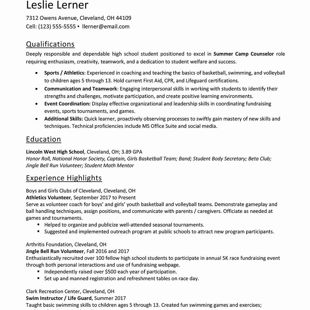 Resume Examples for Highschool Students Awesome Resume Skills for High School Students with Examples