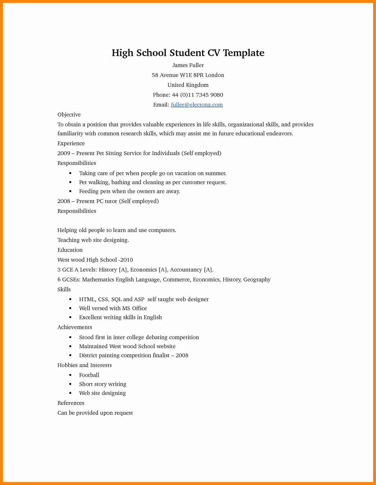 Resume Examples for Highschool Students Inspirational 5 Cv Template for High School Students