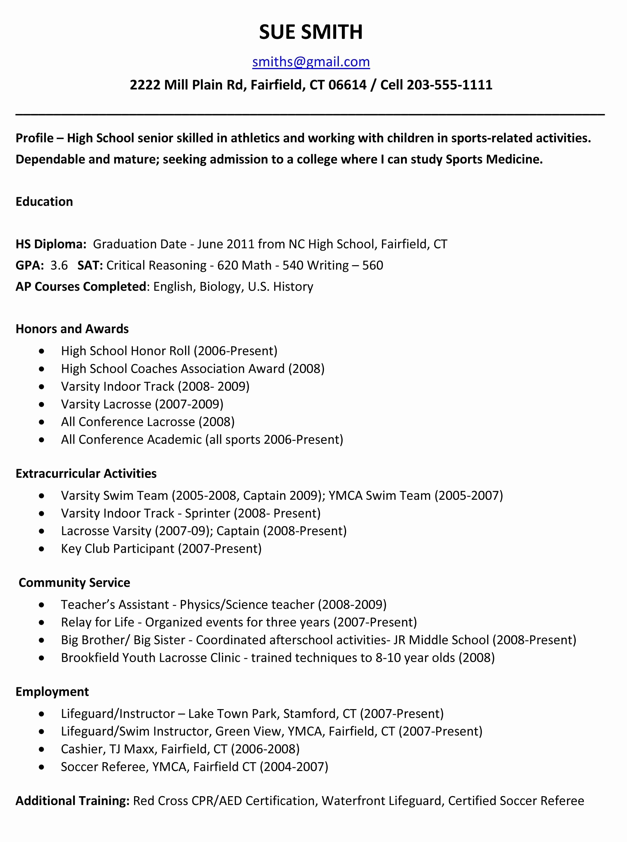 Resume Examples for Highschool Students Inspirational Example Resume for High School Students for College