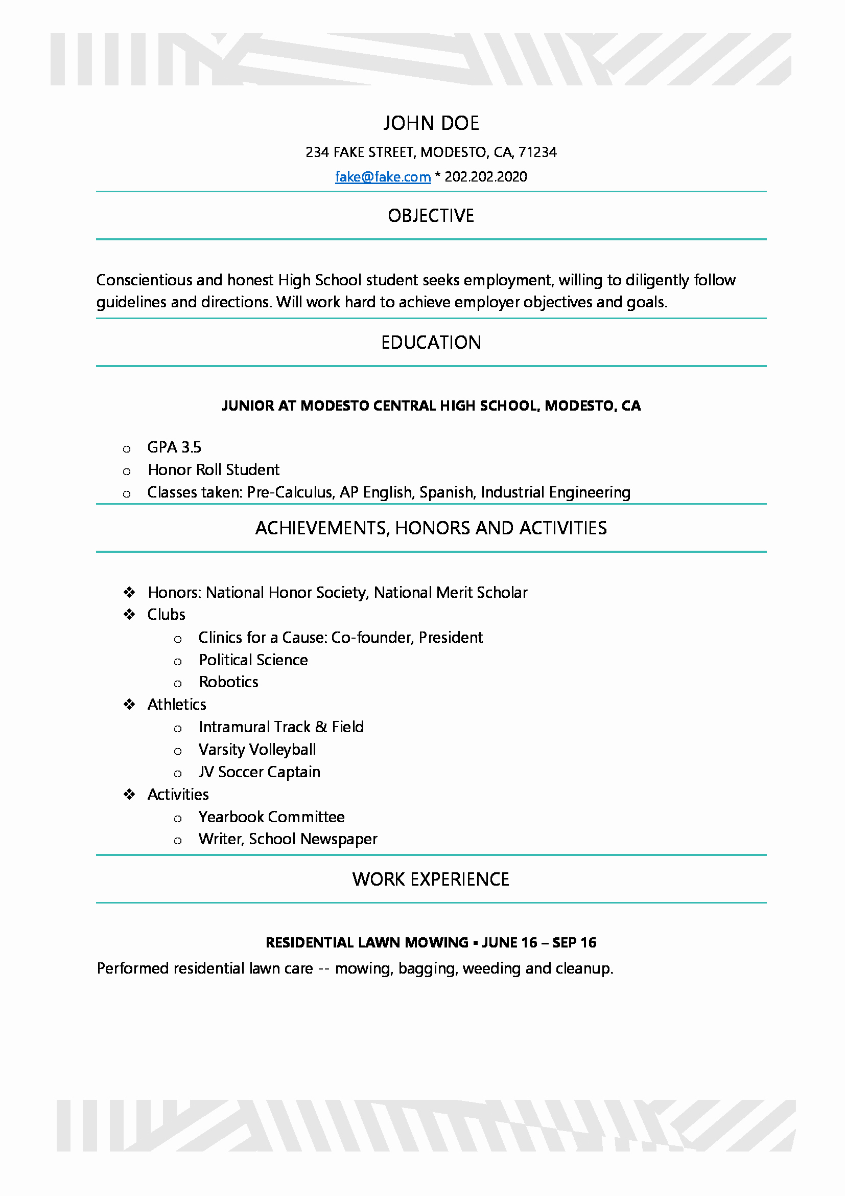 Resume Examples for Highschool Students Lovely High School Resume Resumes Perfect for High School Students
