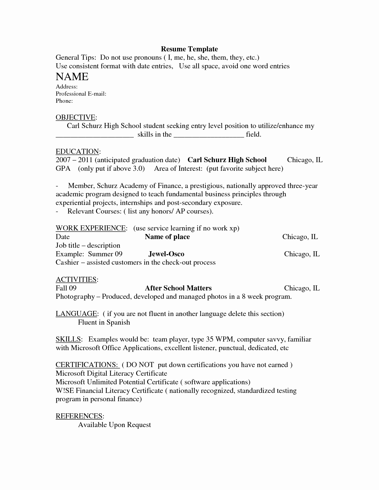 Resume Examples for Highschool Students Lovely Resume for Non High School Graduate Resume Ideas