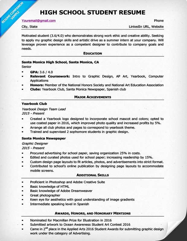 Resume Examples for Highschool Students Unique High School Resume Template &amp; Writing Tips