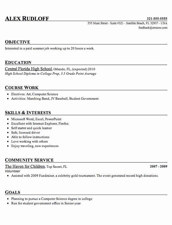 Resume Examples for Highschool Students Unique High School Student Resume Template Tips 2018