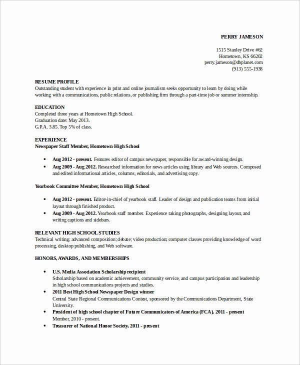 Resume High School Student Elegant Academic Resume Template 6 Free Word Pdf Document