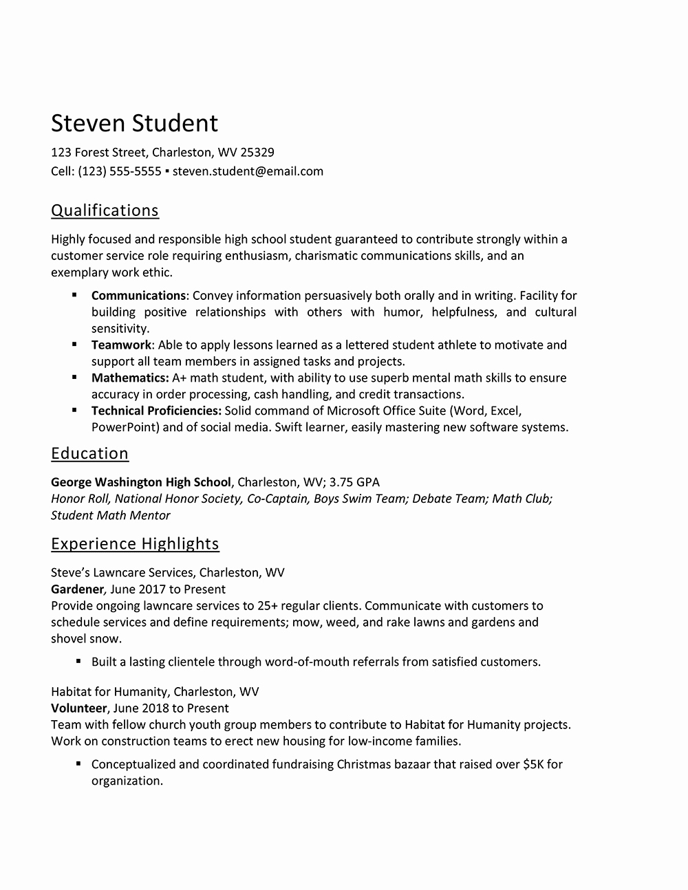 Resume High School Student Inspirational Resume for High School Student Internship