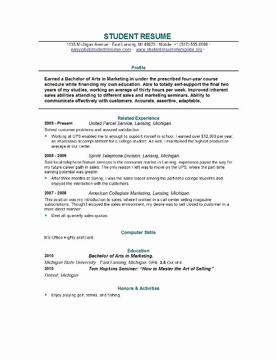 Resume Samples for College Student Lovely Student Resume Templates