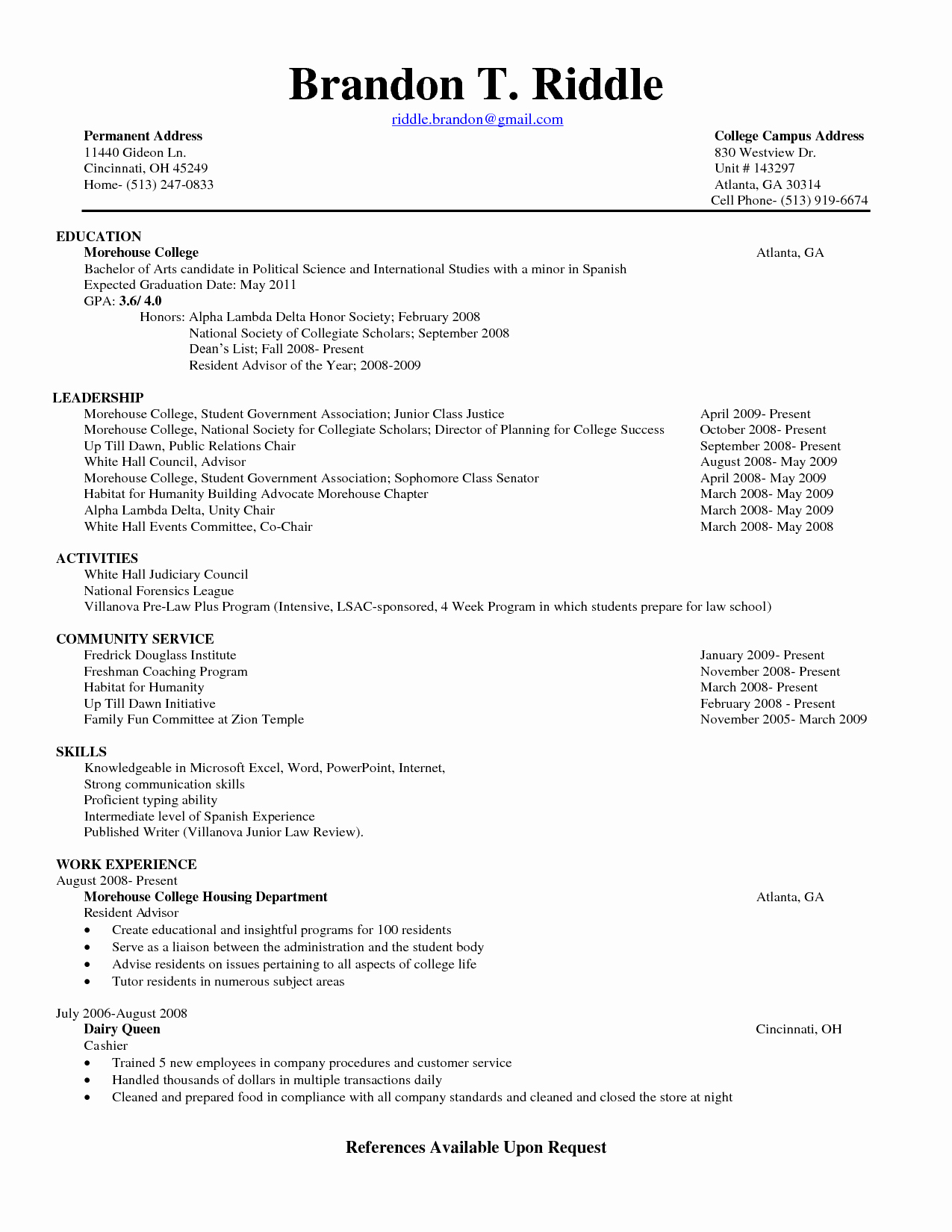 Resume Template College Student Fresh Structure Resume for A Student Resume Ideas