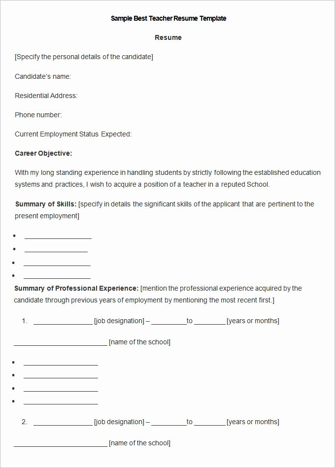 Resume Template for Teachers Luxury Resume Templates – 127 Free Samples Examples &amp; format