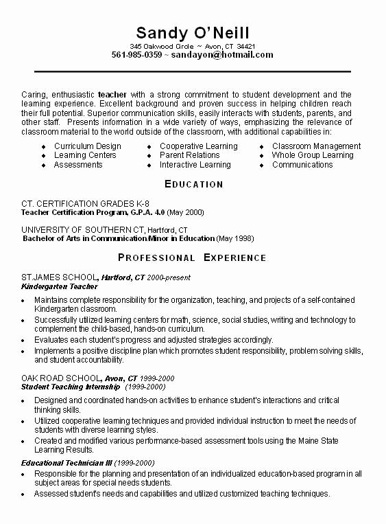 Resume Template for Teachers Unique First Year Teacher Resume Objective