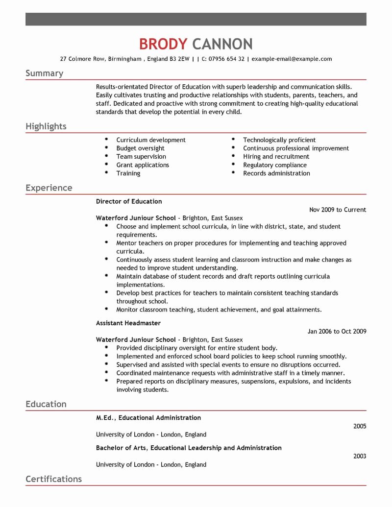 Resume Template for Teaching Best Of 12 Amazing Education Resume Examples