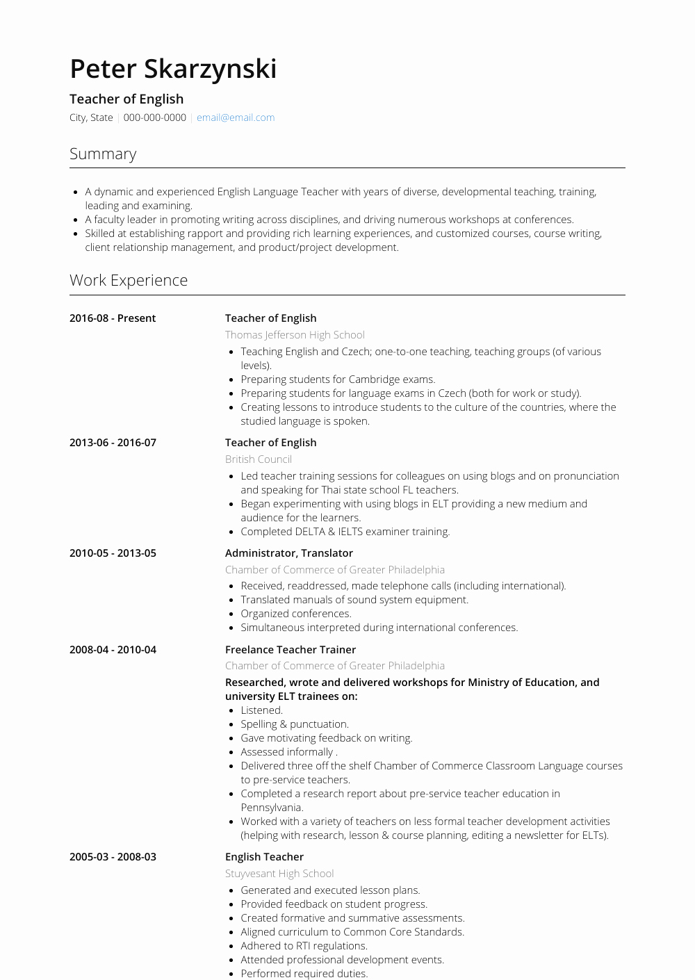 Resume Template for Teaching Best Of English Teacher Resume Samples and Templates